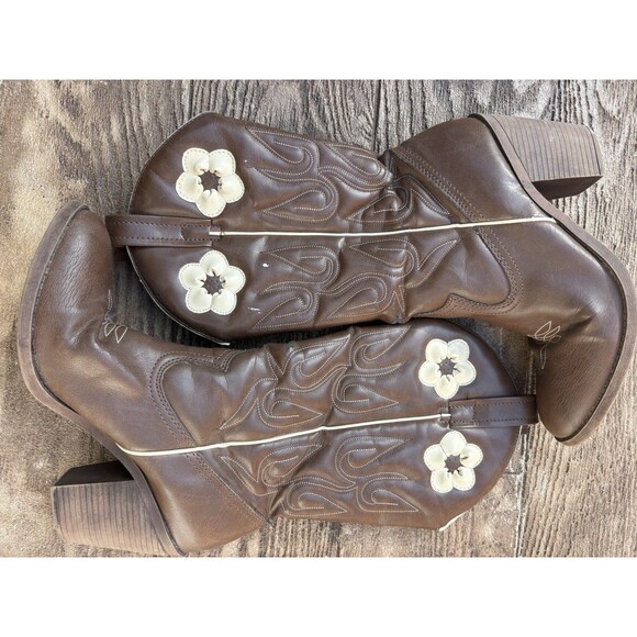 Candies Shoes - Vintage Candies Cowboy Boots Brown Embroidery Daisy Flowers Sz 9 Cute Y2K